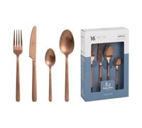 SANTA CLARA | Cubertería completa 16 piezas de acero inoxidable acabado cobre PVD, juego de cubiertos con cuchillo, tenedor, cuchara y cucharilla de postre, servicio para 4 personas, modelo Antiga