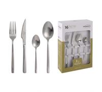 SANTA CLARA | Cubertería completa 16 piezas de acero inoxidable brillo, juego de cubiertos con cuchillo, tenedor, cuchara y cucharilla de postre, servicio para 4 personas, modelo Navia