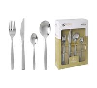 SANTA CLARA | Cubertería completa 16 piezas de acero inoxidable brillo, juego de cubiertos con cuchillo, tenedor, cuchara y cucharilla de postre, servicio para 4 personas, modelo Mónaco