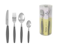 SANTA CLARA | Cubertería completa 16 piezas de acero inoxidable con mango gris, juego de cubiertos con cuchillo, tenedor, cuchara y cucharilla de postre, servicio para 4 personas, modelo Niza