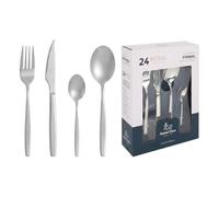 SANTA CLARA | Cubertería completa 24 piezas de acero inoxidable brillo, juego de cubiertos con cuchillo, tenedor, cuchara y cucharilla de postre, servicio completo para 6 personas, modelo Pombal