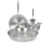 Santa Clara - Juego de Sartenes Acero Inoxidable 18/10 Trifusión 20-26-30 cm, Set de 3 Piezas Sin Revestimiento, Apta para Inducción, Horno, Gas y Vitro, Cocina Saludable y Libre de Tóxicos