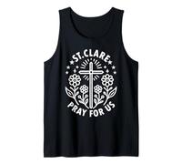 Santa Clara Reza por Nosotros Católica Santa Floral Camiseta sin Mangas