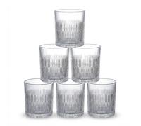 SANTA CLARA | Set 6 Vasos de Cristal 35cl Tallado para Agua y Vaso para Whiskey, Modelos Aberdeen, Highland, Oban y Skye, Vasos Bajos de Vidrio Transparente, Aptos Lavavajillas y Microondas Oban