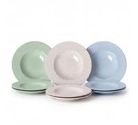 SANTA CLARA | Set de 6 Platos Hondos para Pasta 28 cm Stoneware Venetto Sur, Cerámica con Acabado Moteado, Apto Microondas y Lavavajillas, Vajilla para Hogar y Cocina
