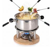 SANTA CLARA | Set de Fondue de Acero Inoxidable para 6 Comensales, Olla con Tapa y Quemador con Soporte, Incluye 6 Tenedores con Marcadores de Color, Ideal para Queso y Chocolate, Menaje de Cocina