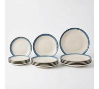 SANTA CLARA | Vajilla Completa 12 Piezas Cerámica Stoneware Azul para 4 Personas, Apta Microondas y Lavavajillas, Vajilla Marin con Filo Reactivo para Hogar y Cocina