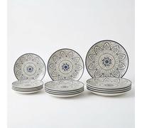 SANTA CLARA | Vajilla Completa 12 Piezas Cerámica Stoneware para 4 Personas, Apta Microondas y Lavavajillas, Vajilla Altea con Diseño Decorado para Hogar y Cocina