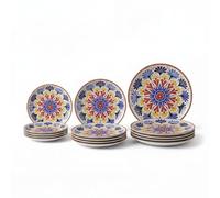 SANTA CLARA | Vajilla Completa 12 Piezas Cerámica Stoneware para 4 Personas, Apta Microondas y Lavavajillas, Vajilla Aveiro con Diseño Floral Multicolor Acabado Brillo para Hogar y Cocina