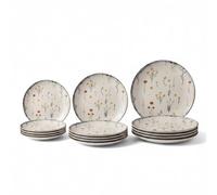 SANTA CLARA | Vajilla Completa 12 Piezas Cerámica Stoneware para 4 Personas, Apta Microondas y Lavavajillas, Vajilla Leiria Monaco Brillo con Diseño Floral para Hogar y Cocina