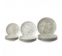 SANTA CLARA | Vajilla Completa 12 Piezas Cerámica Stoneware para 4 Personas, Apta Microondas y Lavavajillas, Vajilla Fiorella Decorada Verde con Motivo Floral para Hogar y Cocina