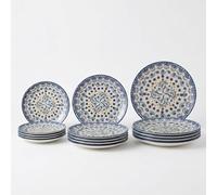 SANTA CLARA | Vajilla Completa 12 Piezas Cerámica Stoneware Redonda para 4 Personas, Apta Microondas y Lavavajillas, Vajilla Azores con Diseño Decorado para Hogar y Cocina
