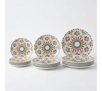 SANTA CLARA | Vajilla Completa 12 Piezas Cerámica Stoneware Redonda para 4 Personas, Apta Microondas y Lavavajillas, Vajilla Coimbra con Diseño Tradicional para Hogar y Cocina