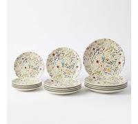 SANTA CLARA | Vajilla Completa 12 Piezas Cerámica Stoneware Redonda para 4 Personas, Apta Microondas y Lavavajillas, Vajilla Julia con Diseño Floral para Hogar y Cocina