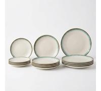 SANTA CLARA | Vajilla Completa 12 Piezas Cerámica Stoneware Verde para 4 Personas, Apta Microondas y Lavavajillas, Vajilla Marin con Filo Reactivo para Hogar y Cocina