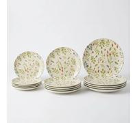 SANTA CLARA | Vajilla Completa 12 Piezas de Cerámica Stoneware para 4 Personas, Forma Coupe Redonda, Diseño Decorado Actual, Apta para Microondas y Lavavajillas, Uso Diario en Hogar y Cocina Marin (Ve