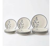 SANTA CLARA | Vajilla Completa 12 Piezas de Porcelana para 4 Personas, Diseño Decorado con Relieve, Formas Coupe, Ala y Octogonal, Apta para Microondas y Lavavajillas, Uso Diario en Hogar y Cocina Alm