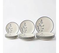 SANTA CLARA | Vajilla Completa 12 Piezas Porcelana Premium para 4 Personas, Apta Microondas y Lavavajillas, Vajilla Asami Decorada Forma Coupe para Hogar y Cocina