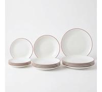 SANTA CLARA | Vajilla Completa 12 Piezas Vidrio Opal para 4 Personas, Apta Microondas y Lavavajillas, Vajilla Amalfi Roja Decorada para Hogar y Cocina