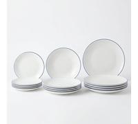 SANTA CLARA | Vajilla Completa 12 Piezas Vidrio Opal para 4 Personas, Apta Microondas y Lavavajillas, Vajilla Amalfi Azul Decorada para Hogar y Cocina