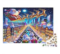 Santa Claus 1000 Piece for Adults Teens Santa's Sleigh Over City Educational Game for Wall Decoration 52x38cm 1000pcs