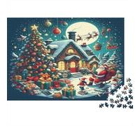Santa Claus 1000Pc Challenging Puzzle Santa at House with Tree for Adults Teens Seniors Brainteasing Game 38x26cm 1000pcs