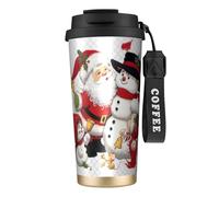 Santa Claus. Botellas de agua aisladas de acero inoxidable para mujeres y hombres con tapa de popote, a prueba de fugas, color negro