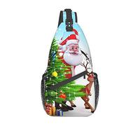 Santa Claus Christmas Tree Spring Flower Sling Bag, Mochila de Hombro Paquete de Pecho Causal Crossbody Daypack para Mujeres Hombres Senderismo Viajes