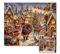 Santa Claus Christmas Village Jigsaw Puzzles for Adults 1000 Pieces Golden Retrievers and Deer Cute Animals Family Games Home Wall Decor Gifts 19,7 x 27,6 inch