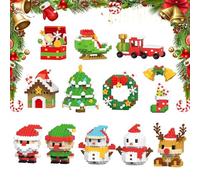 Santa Claus Design Building Blocks Set, 12 Pack Christmas Theme Building Blocks Ornaments, DIY Christmas Building Block Toys, More Styles, More Fun (2Pcs)