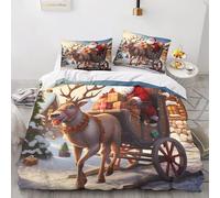 Santa Claus Edredón De La Cabeza-Microfibra- Estanpada Reversible Muy Suave Transpirable Christmas Juego De Cama De Algodón De Fibra Larga Funda De Edredón Double（200x200cm）