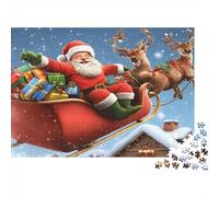Santa Claus Flying-Christmas Sleigh Ride Style 1000Pc for Adults Gifts Santa on Reindeer Sleigh Educational Game Challenge & Brainteasing Activity 38x26cm/1000pcs