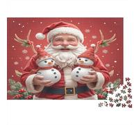 Santa Claus Holding Snowmen-Christmas Festive Digital Art 1000Pc Puzzle for Adults Santa with Snowmen for The Whole Family Women, Gifts for Men 38x26cm/1000pcs