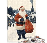 Santa Claus in Snowy Village Christmas Puzzle Imposible,desafío para Adultos Entretenimiento Creativo 1000 Piezas Obra De Arte De Juego De para Adultos Y Niños 500pcs (52x38cm)