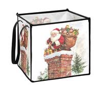 Santa Claus Is Climbing Down The Chimney - Contenedor de almacenamiento para suministros de sábanas, 33 x 33 x 33 cm