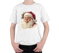 Santa Claus Lengua Fuera Gafas Acebo Niños Camiseta, Blanco, 116