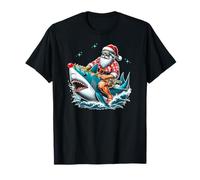 Santa Claus montando divertido tiburón tropical Navidad en julio Camiseta