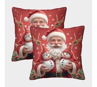 Santa Claus Que sostiene Hombres de Nieve - Arte Digital Festivo de Navidad Fundas Cojines para Sofá 2 Piezas Funda De Almohada Decorativos Cuadrado Funda Cojin Cama Hogar Coche 45x45cm