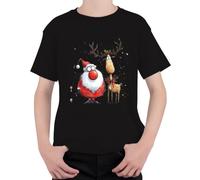 Santa Claus reno divertido nariz roja niños camiseta, Negro , 116