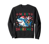 Santa Claus Riding Shark Merry Sharkmas Christmas Feo suéter Sudadera