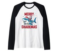 Santa Claus Riding Shark Merry Sharkmas Lights suéter Feo Camiseta Manga Raglan
