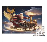 Santa Claus Rompecabezas de Papel Grueso Papá Noel Alado en Trineo Steampunk, Actividad Relajante interactiva 70x50cm/1000 Piezas