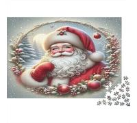 Santa Claus Rompecabezas de Papel Grueso Papá Noel en Marco de Corona navideña, Regalo de Amigo Invisible Relajante para Personas Mayores 70x50cm/1000 Piezas