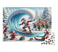 Santa Claus Rompecabezas de Papel Papá Noel surfeando con Elfos en la Nieve, Set de Regalo Educativo y Actividad Relajante para Adultos 38x26cm/1000 Piezas