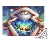 Santa Claus Rompecabezas de Papel Reciclado Papá Noel abriendo Portal al Trineo de Renos, Regalo Decorativo para niños 52x38cm/1000 Piezas