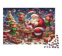 Santa Claus Rompecabezas de Papel Reciclado Papá Noel con Elfos Haciendo Juguetes en el Taller, Regalo Decorativo para niños 70x50cm/1000 Piezas