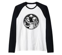 Santa Claus se Encuentra con un ser Extraterrestre Extraterrestre Espacial Camiseta Manga Raglan
