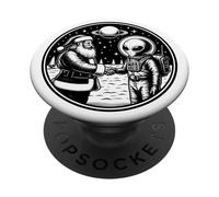 Santa Claus se Encuentra con un ser Extraterrestre Extraterrestre Espacial PopSockets PopGrip Adhesivo
