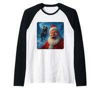 Santa Claus Selfie T-Rex Dinosaur Chase Humor Divertido Camiseta Manga Raglan