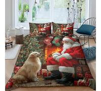 Santa Claus sitting Funda de Edredón Microfibra 3 Piezas Compuesto Impresión 3D Cierre de Santa Claus sitting Funda Edredon Fundas de Almohada Transpirable for niños y niñas Super king（260x220cm）